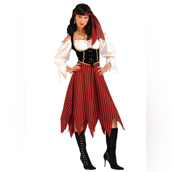 Forum Novelties Women’s pirate maiden red and black stripe costume - one size - Picture 1 of 6